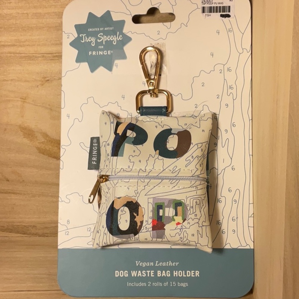 “POOP” bag w/gold clip-Trey Speegle artwork vegan zipper bag/2 rolls/15 bags ea